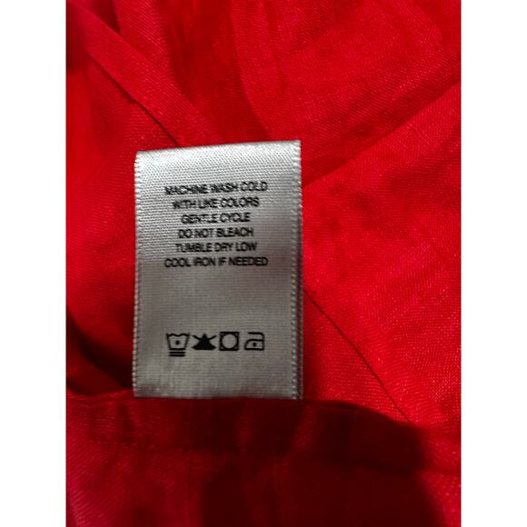 John Mark Women's Top 100% Linen Red Bell Sleeve Pullover Casual‎ Office Holiday - Picture 5 of 5